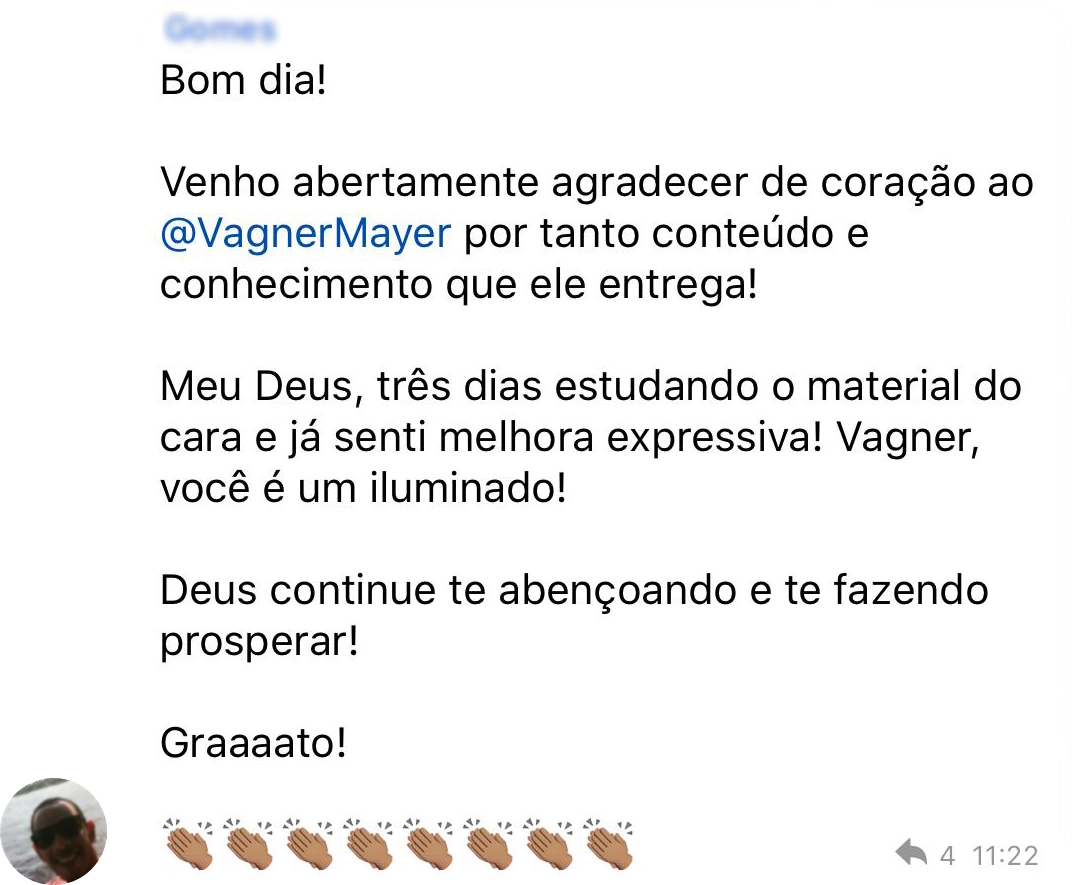 Depoimento de aluno agradecendo Vagner Mayer