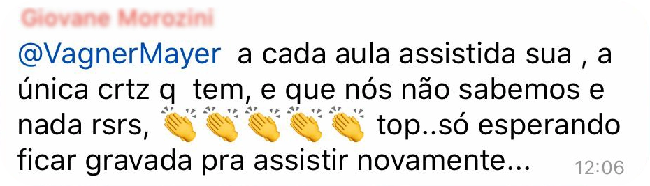 Depoimento de aluno sobre aulas de Vagner Mayer